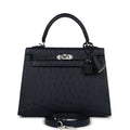 Hermes Special Order (HSS) Kelly Sellier 25 Bleu Indigo Verso Ostrich Palladium Hardware - Exclusu
