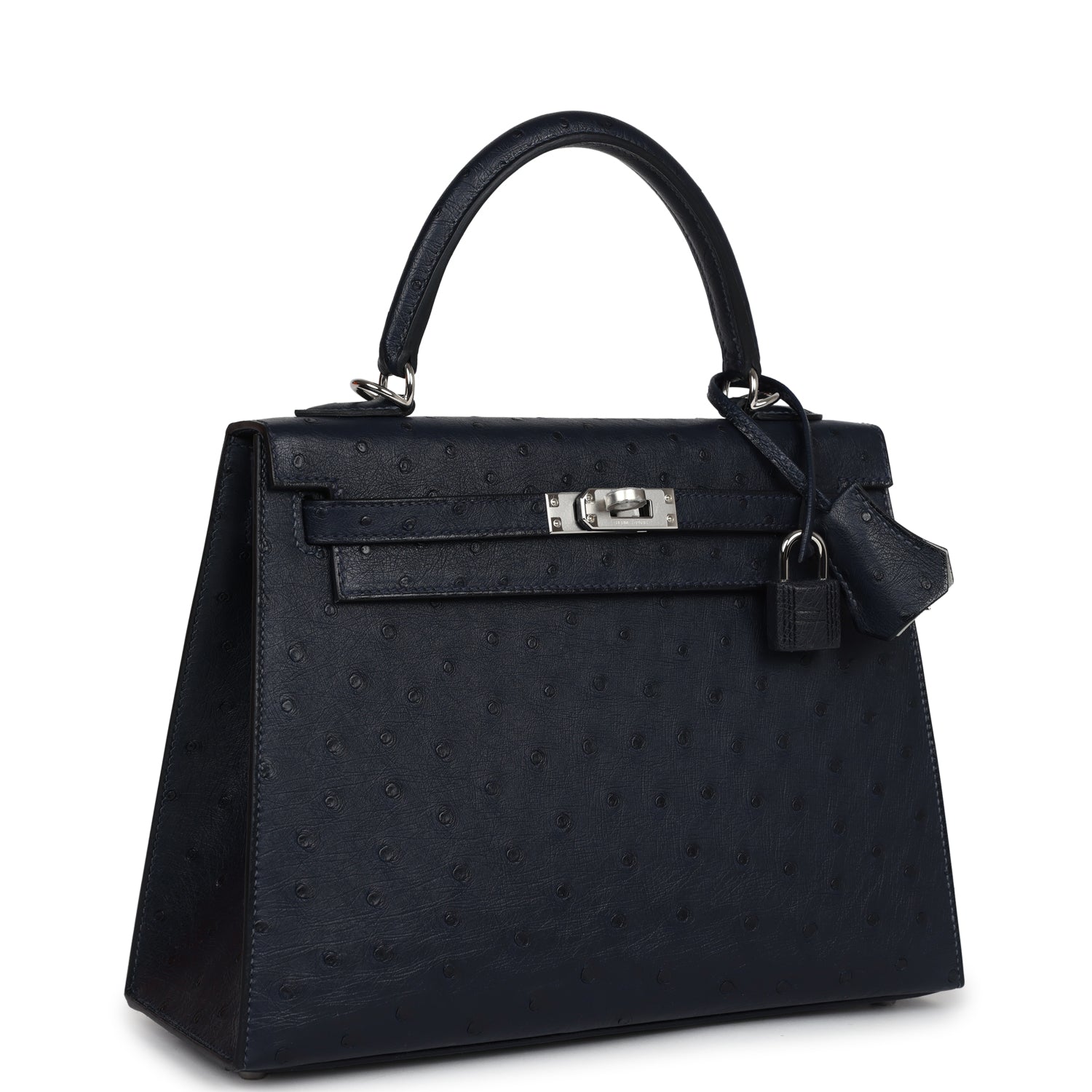 Hermes Special Order (HSS) Kelly Sellier 25 Bleu Indigo Verso Ostrich Palladium Hardware - Exclusu