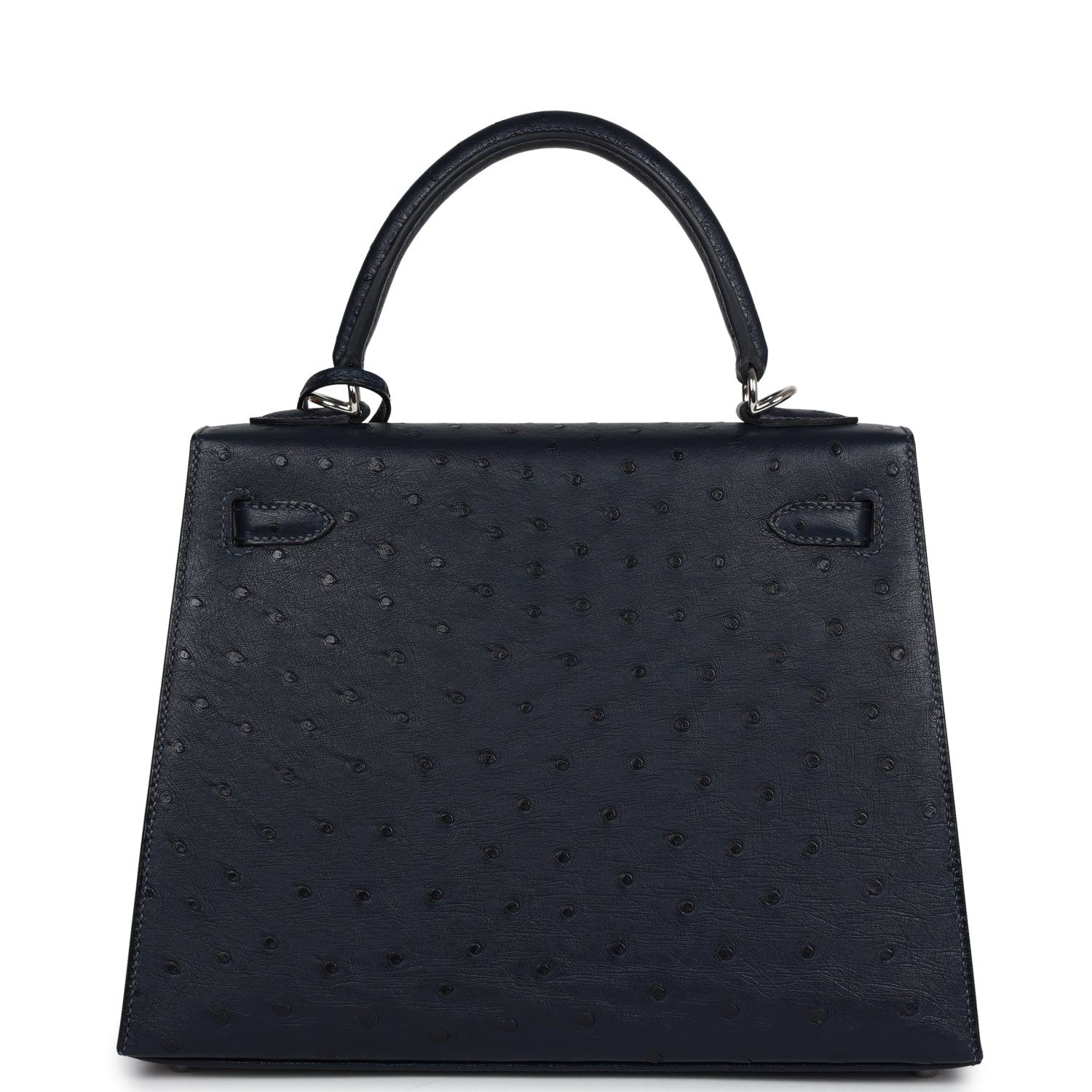 Hermes Special Order (HSS) Kelly Sellier 25 Bleu Indigo Verso Ostrich Palladium Hardware - Exclusu
