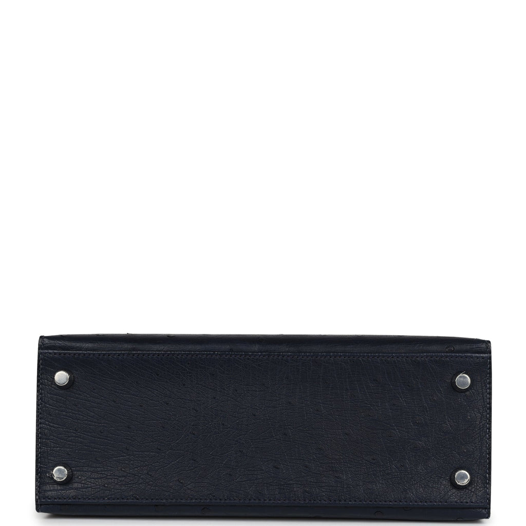 Hermes Special Order (HSS) Kelly Sellier 25 Bleu Indigo Verso Ostrich Palladium Hardware - Exclusu