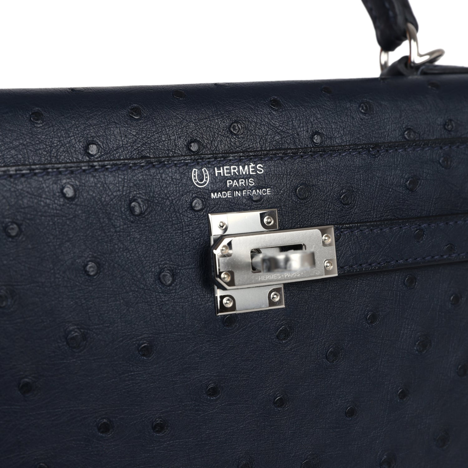 Hermes Special Order (HSS) Kelly Sellier 25 Bleu Indigo Verso Ostrich Palladium Hardware - Exclusu