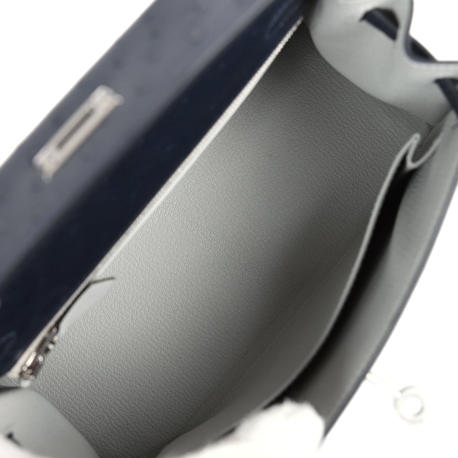 Hermes Special Order (HSS) Kelly Sellier 25 Bleu Indigo Verso Ostrich Palladium Hardware - Exclusu