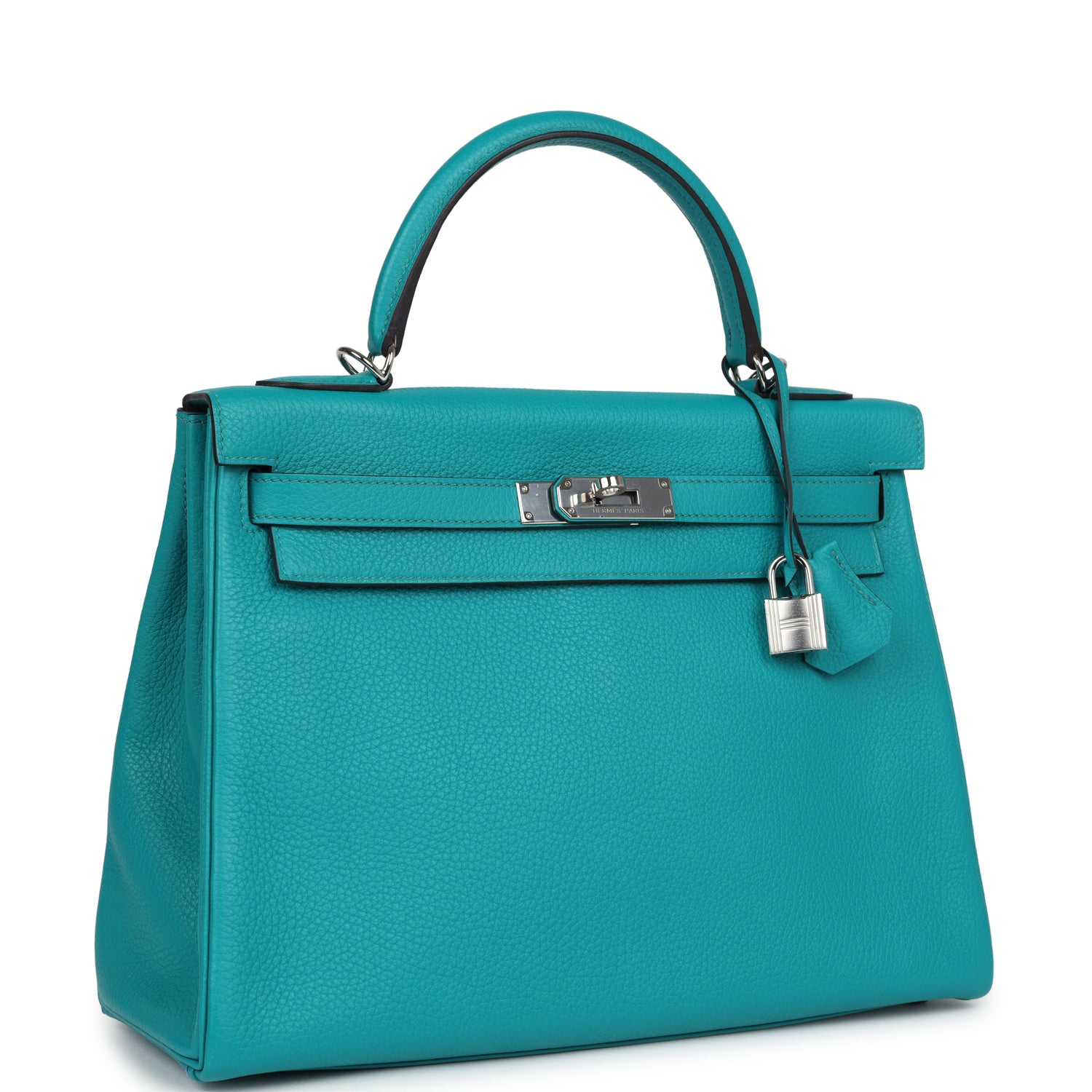 Hermes Kelly Retourne 32 Bleu Paon Clemence Palladium Hardware - Exclusu