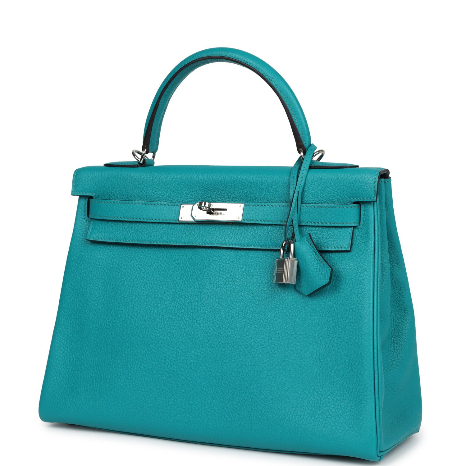 Hermes Kelly Retourne 32 Bleu Paon Clemence Palladium Hardware - Exclusu