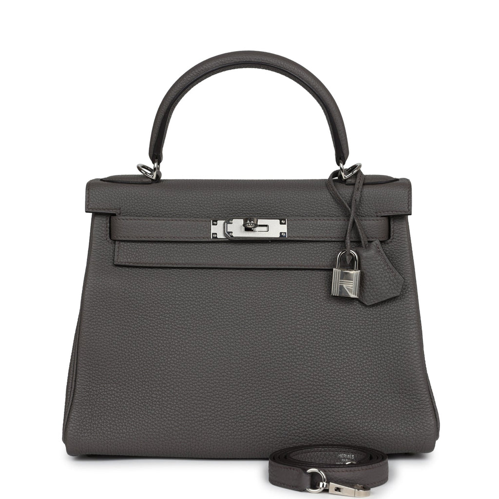 Hermes Kelly Retourne 28 Etain Togo Palladium Hardware - Exclusu