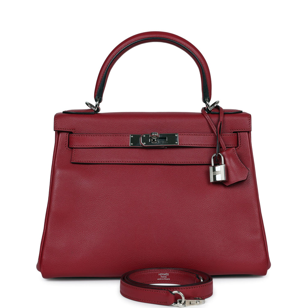Hermes Kelly Retourne 28 Rouge Grenat Evercolor Palladium Hardware - Exclusu