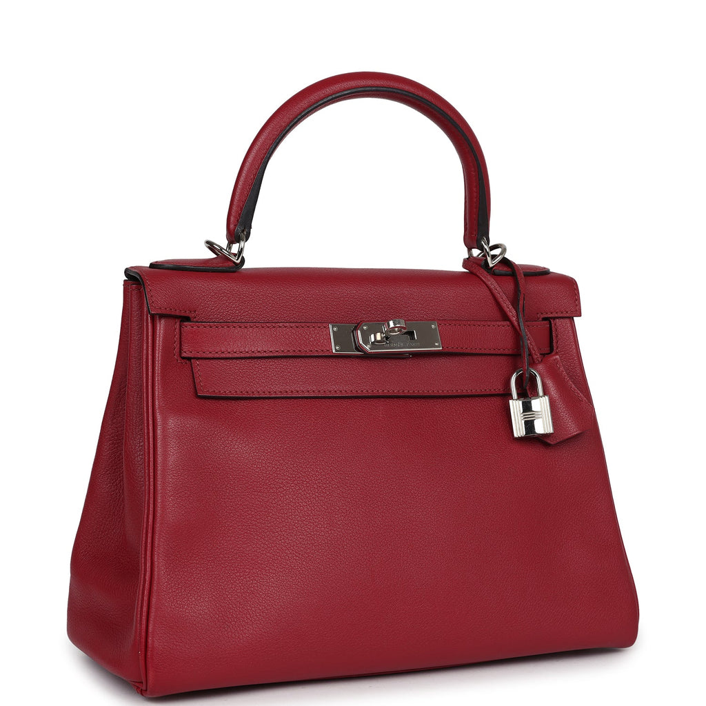 Hermes Kelly Retourne 28 Rouge Grenat Evercolor Palladium Hardware - Exclusu