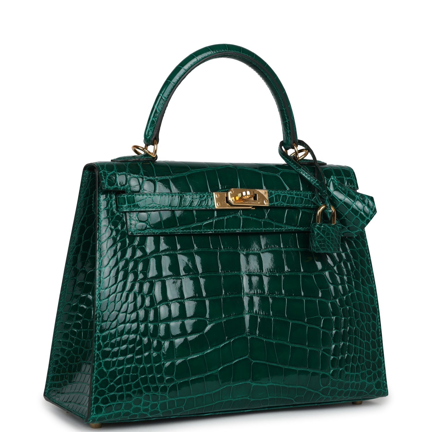 Hermes Kelly Sellier 25 Emerald Shiny Alligator Gold Hardware - Exclusu