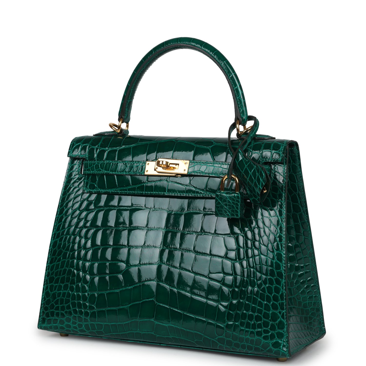 Hermes Kelly Sellier 25 Emerald Shiny Alligator Gold Hardware - Exclusu