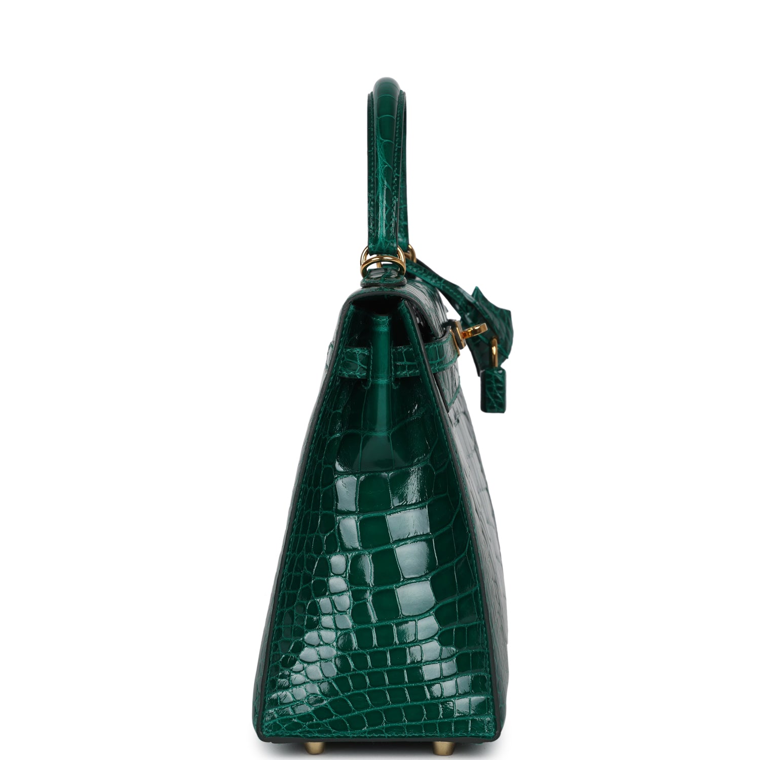 Hermes Kelly Sellier 25 Emerald Shiny Alligator Gold Hardware - Exclusu