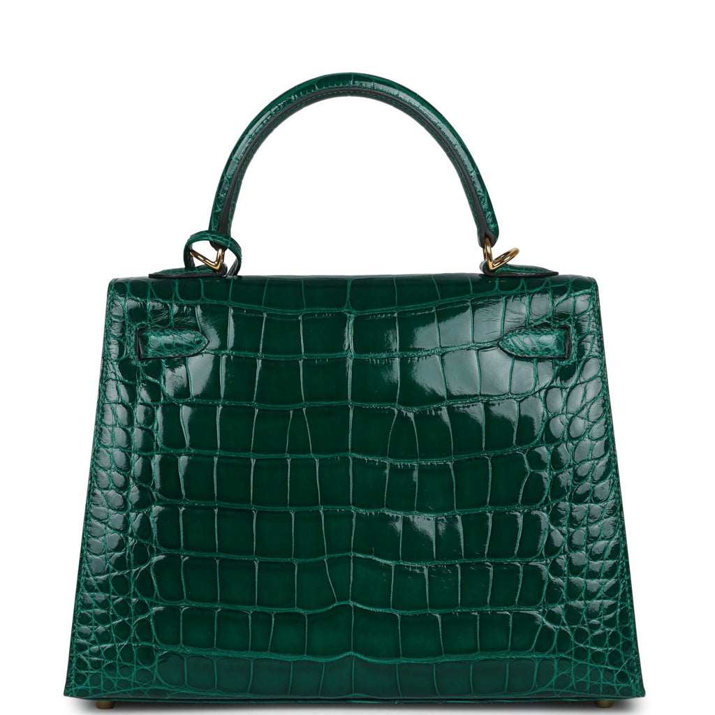 Hermes Kelly Sellier 25 Emerald Shiny Alligator Gold Hardware - Exclusu