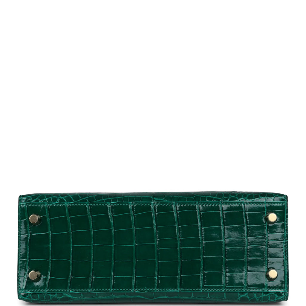 Hermes Kelly Sellier 25 Emerald Shiny Alligator Gold Hardware - Exclusu