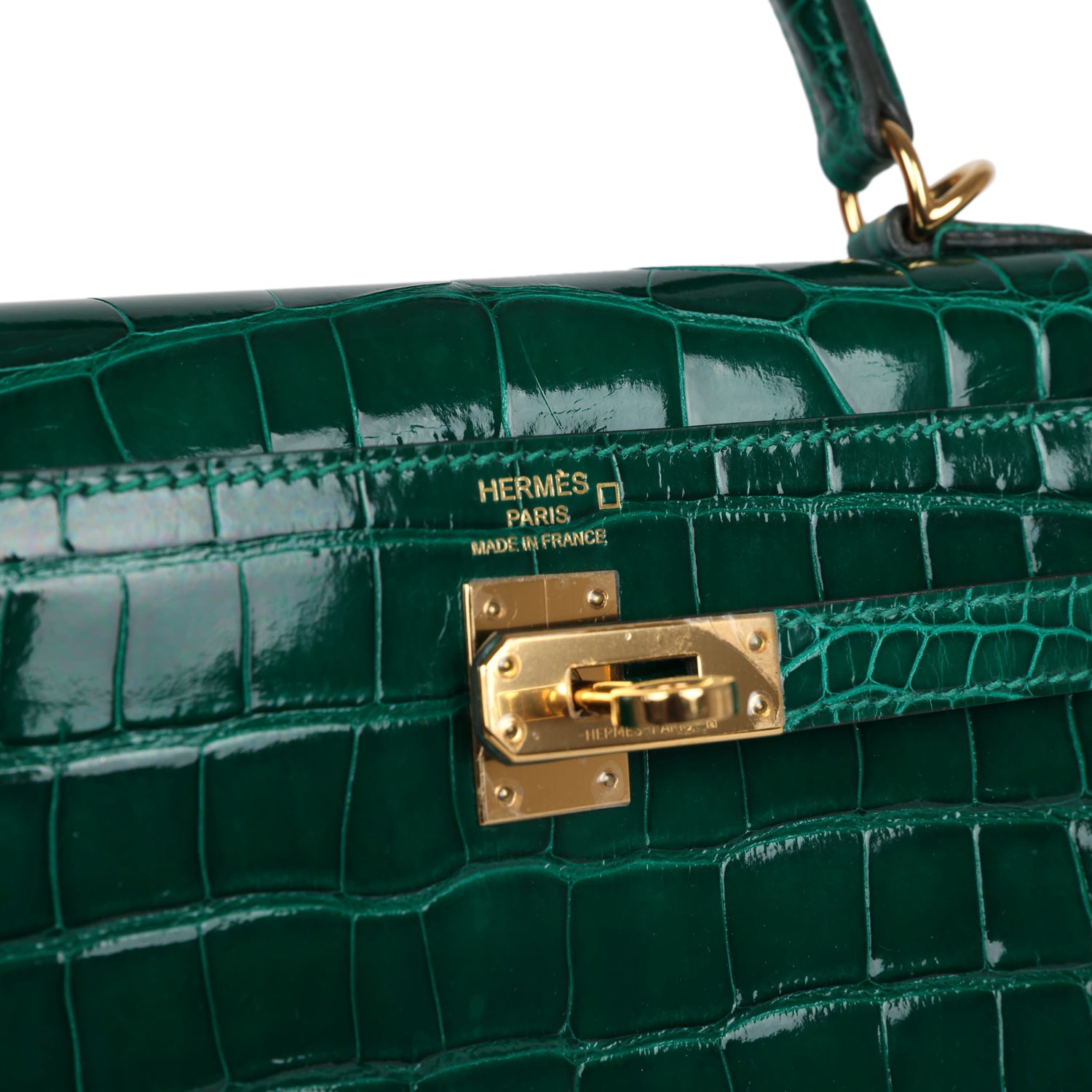 Hermes Kelly Sellier 25 Emerald Shiny Alligator Gold Hardware - Exclusu