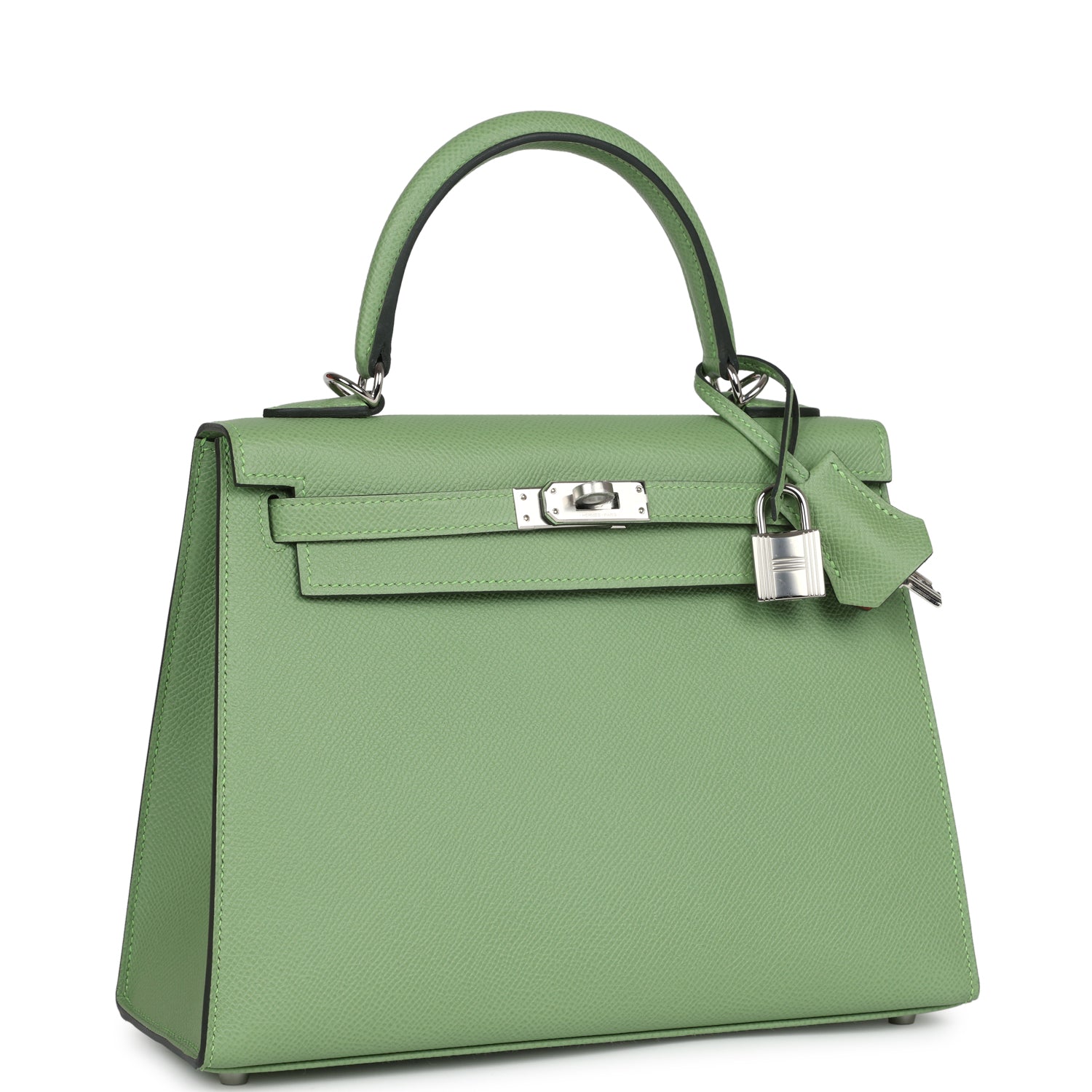 Hermes Kelly Sellier 25 Vert Criquet Verso Epsom Palladium Hardware - Exclusu