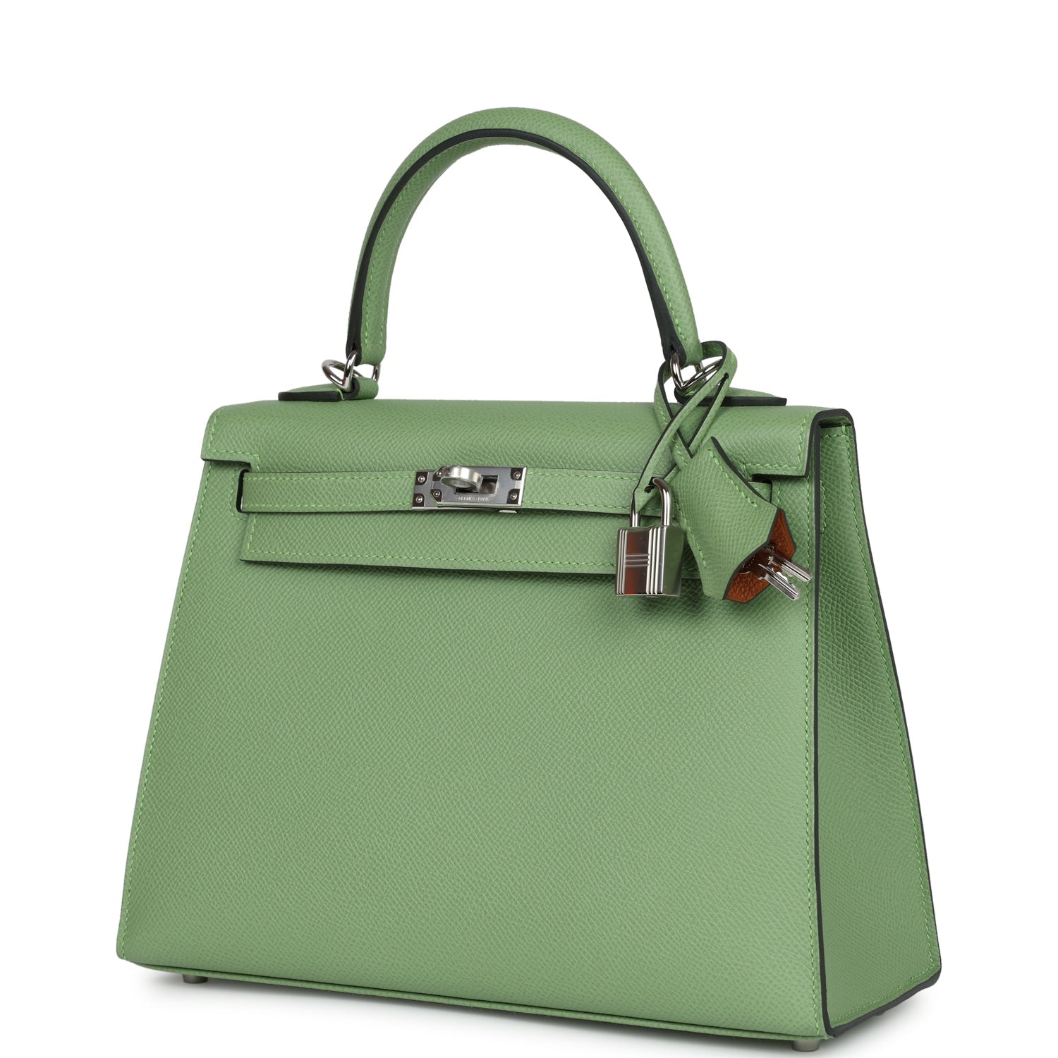 Hermes Kelly Sellier 25 Vert Criquet Verso Epsom Palladium Hardware - Exclusu