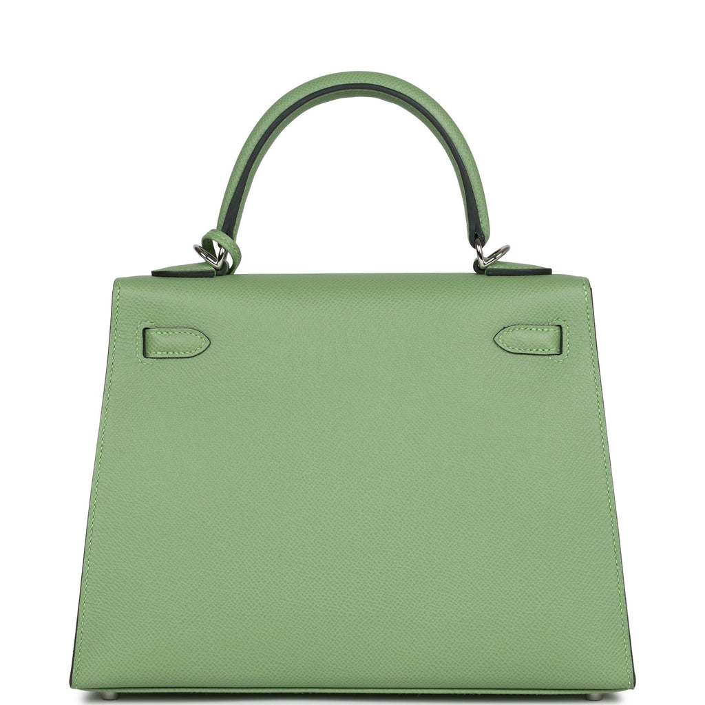 Hermes Kelly Sellier 25 Vert Criquet Verso Epsom Palladium Hardware - Exclusu