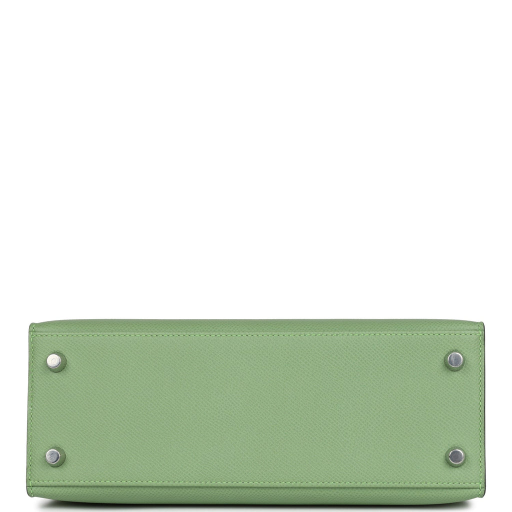 Hermes Kelly Sellier 25 Vert Criquet Verso Epsom Palladium Hardware - Exclusu