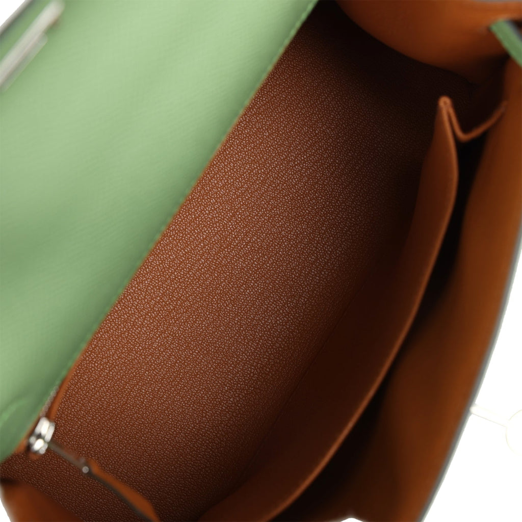 Hermes Kelly Sellier 25 Vert Criquet Verso Epsom Palladium Hardware - Exclusu