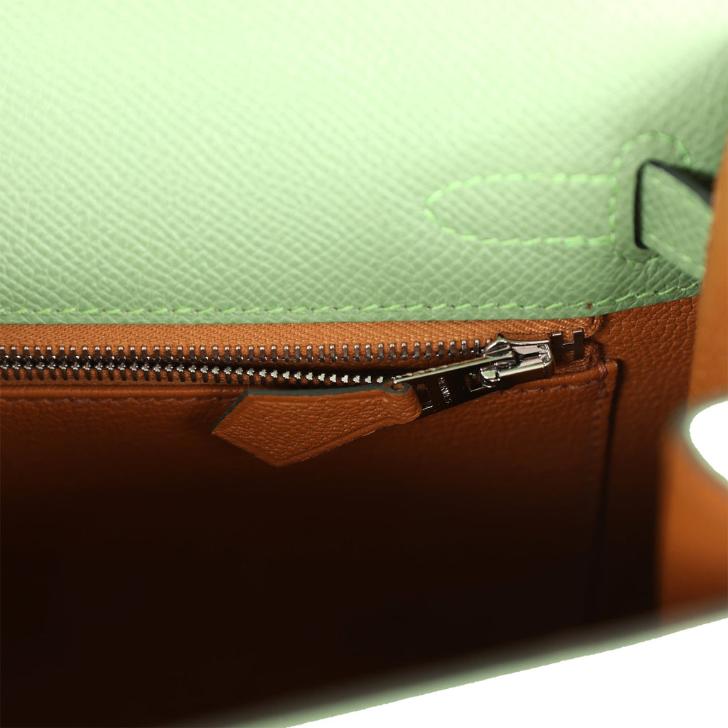 Hermes Kelly Sellier 25 Vert Criquet Verso Epsom Palladium Hardware - Exclusu
