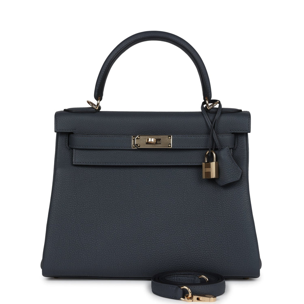 Hermes Kelly Retourne 28 Gris Misty Togo Permabrass Hardware - Exclusu