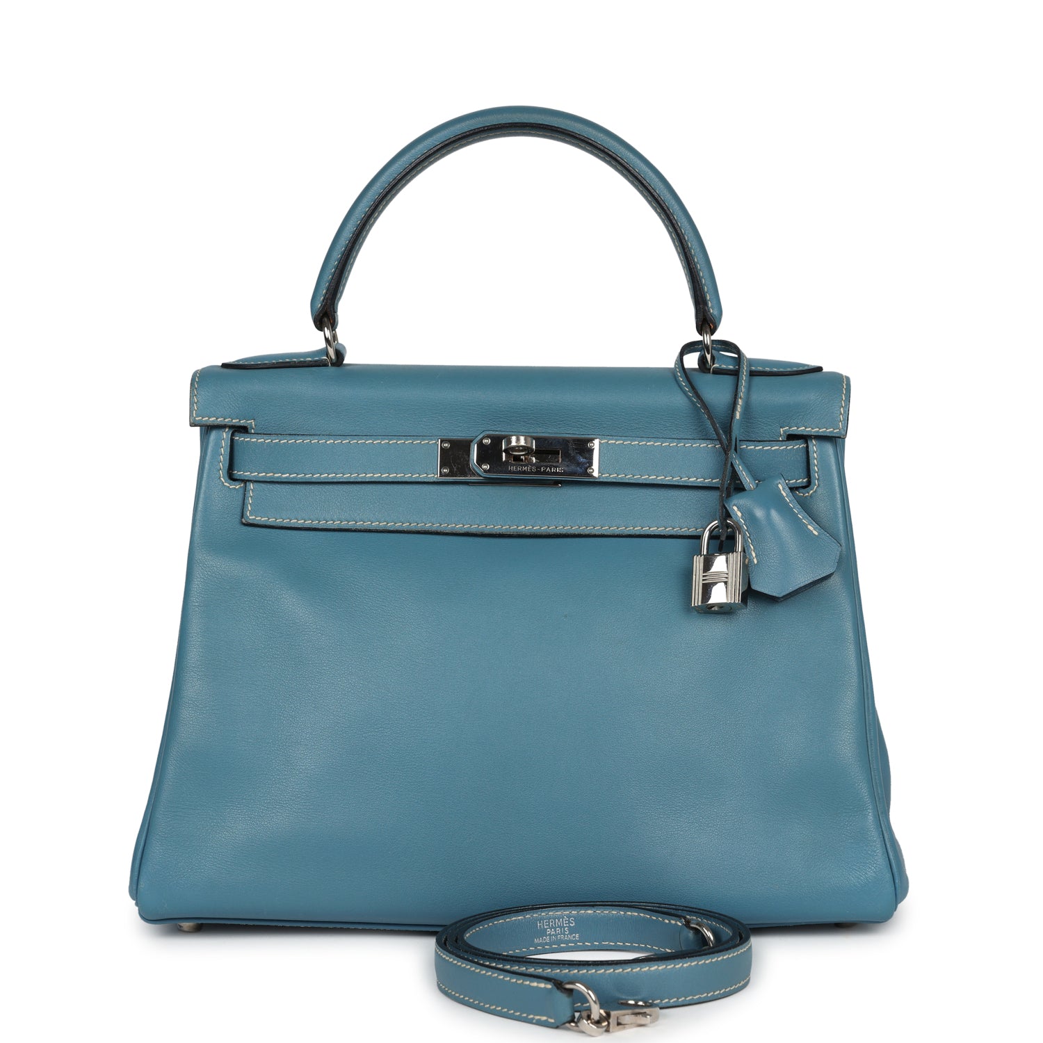 Hermes Kelly Retourne 28 Blue Jean Gulliver Palladium Hardware - Exclusu