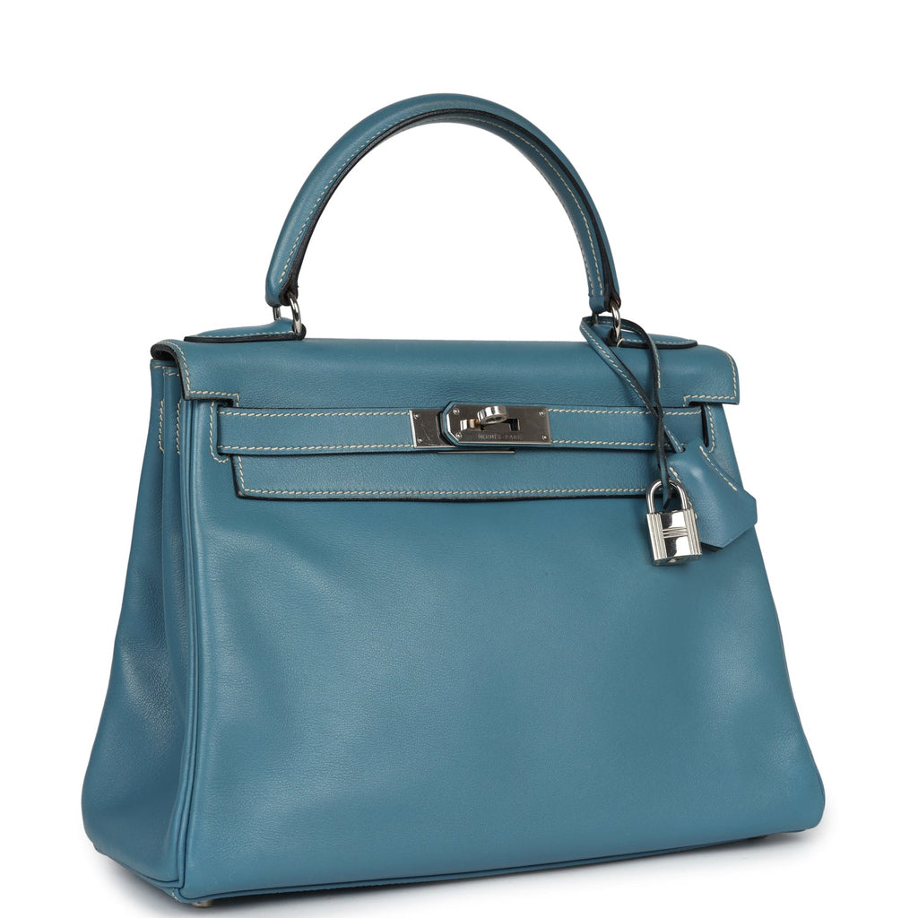 Hermes Kelly Retourne 28 Blue Jean Gulliver Palladium Hardware - Exclusu