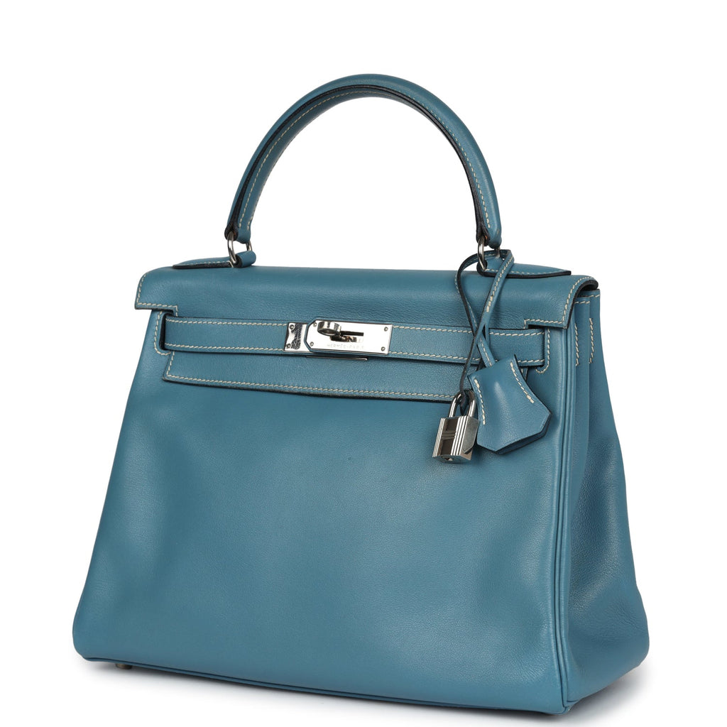 Hermes Kelly Retourne 28 Blue Jean Gulliver Palladium Hardware - Exclusu