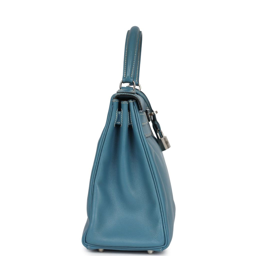 Hermes Kelly Retourne 28 Blue Jean Gulliver Palladium Hardware - Exclusu