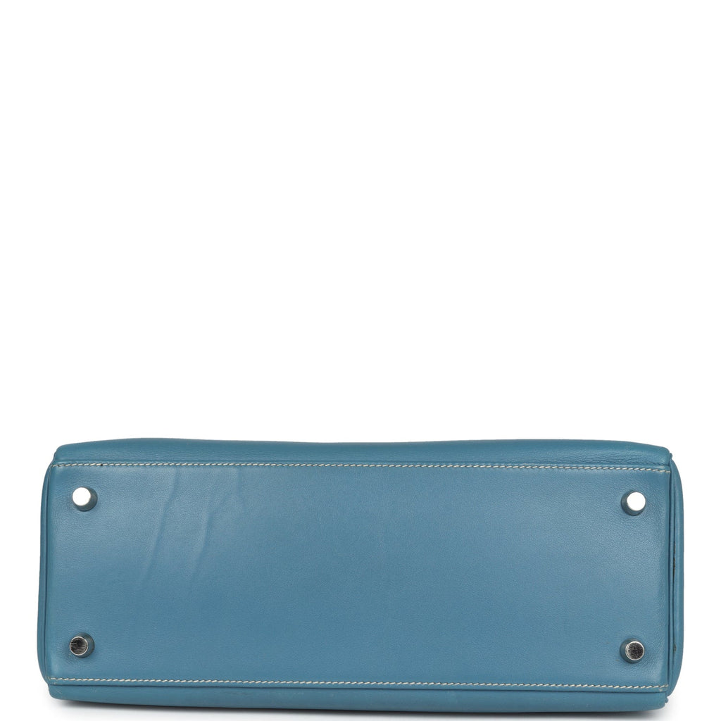 Hermes Kelly Retourne 28 Blue Jean Gulliver Palladium Hardware - Exclusu