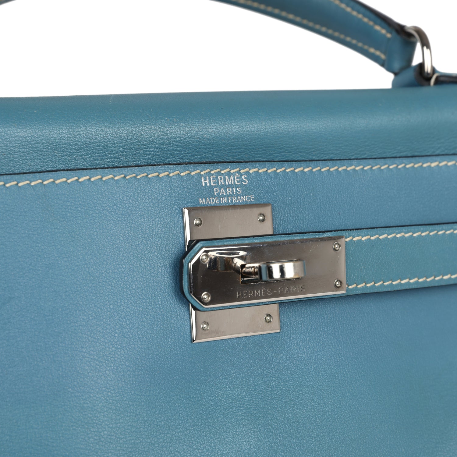 Hermes Kelly Retourne 28 Blue Jean Gulliver Palladium Hardware - Exclusu