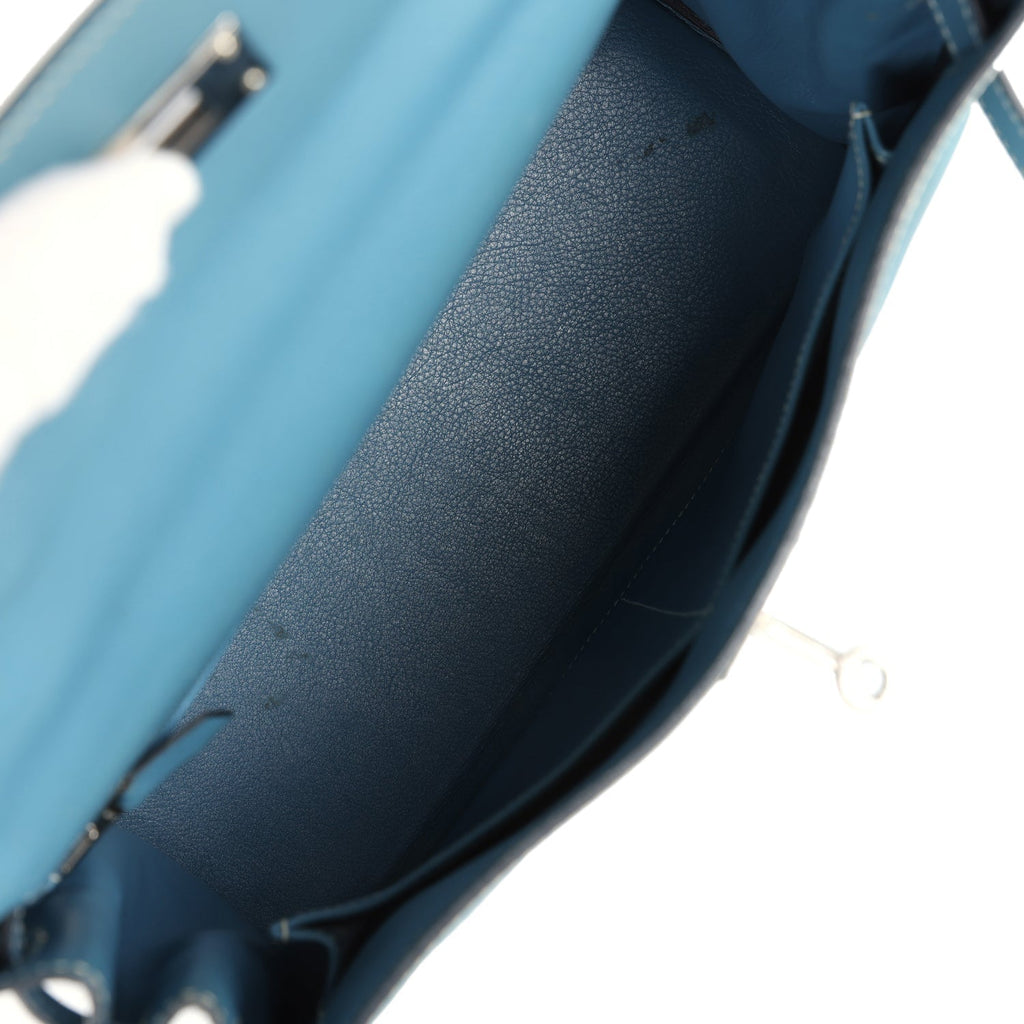 Hermes Kelly Retourne 28 Blue Jean Gulliver Palladium Hardware - Exclusu