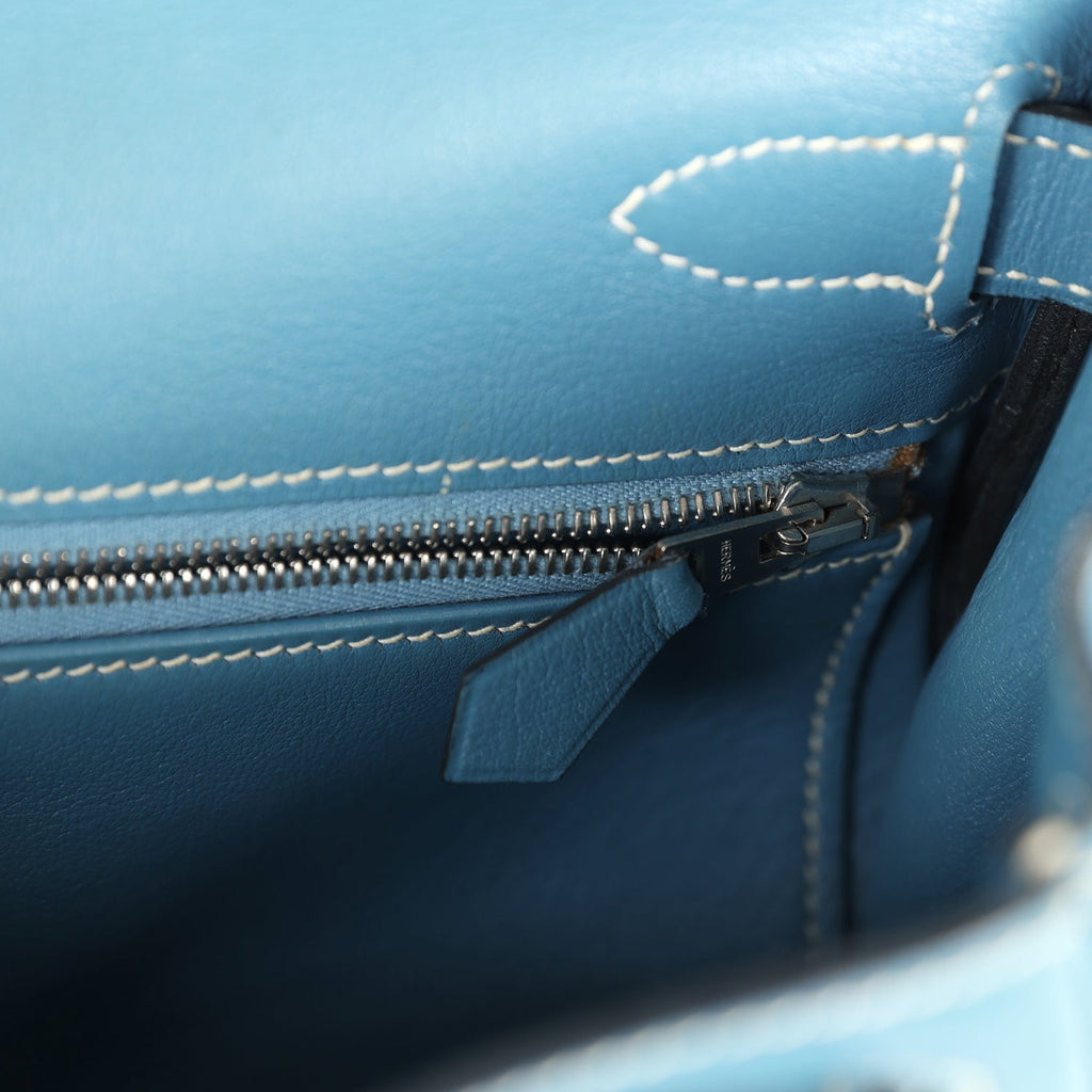 Hermes Kelly Retourne 28 Blue Jean Gulliver Palladium Hardware - Exclusu