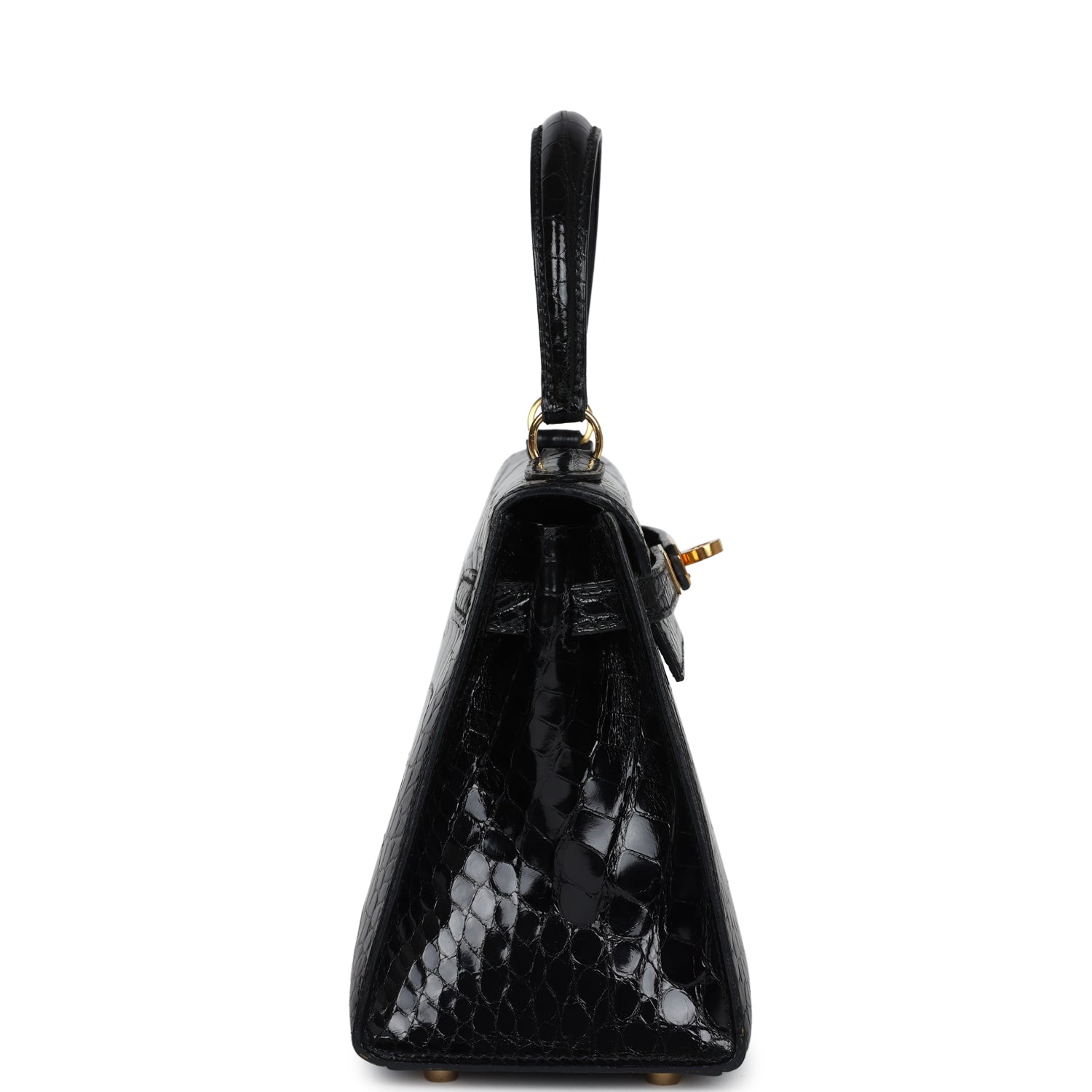 Hermes Kelly Sellier 20 Black Shiny Alligator Gold Hardware - Exclusu