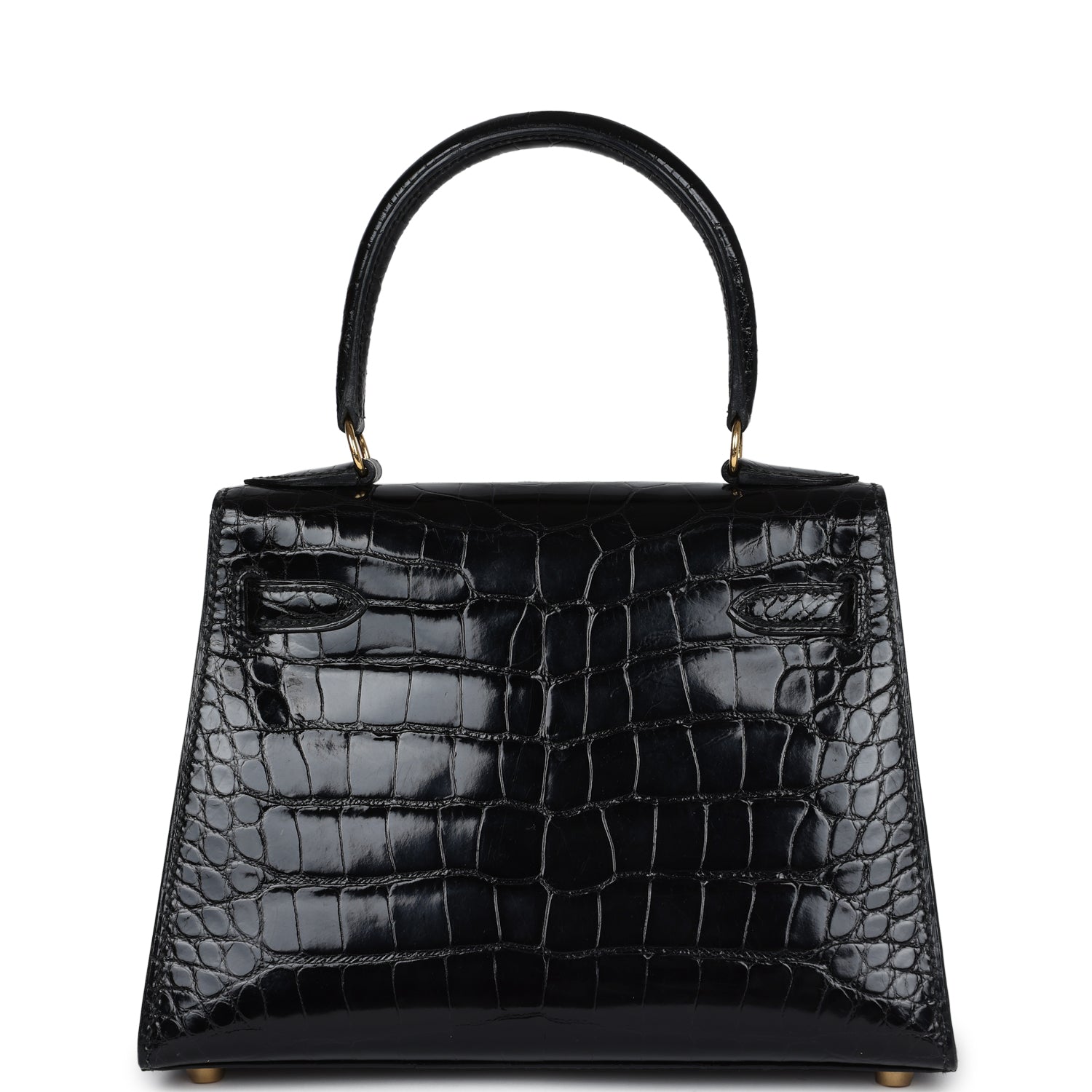 Hermes Kelly Sellier 20 Black Shiny Alligator Gold Hardware - Exclusu