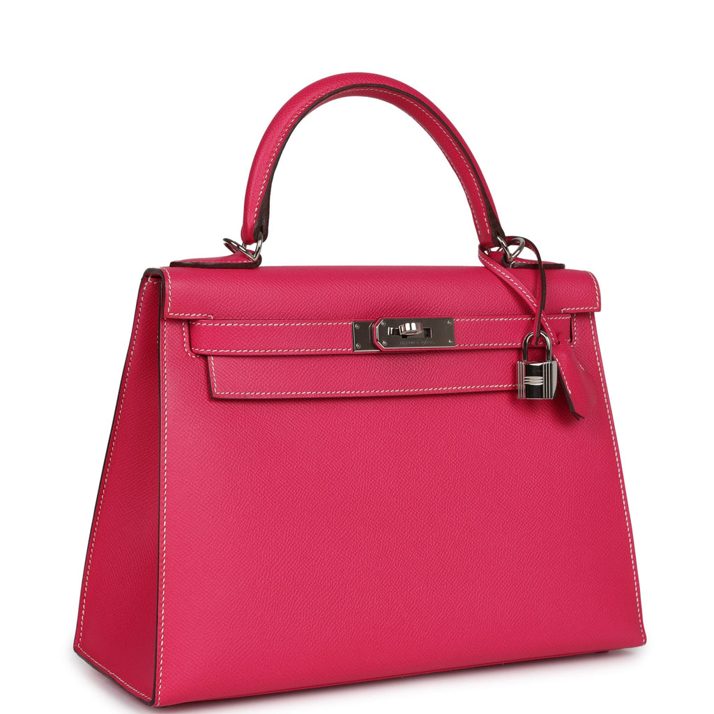 Hermes Kelly Sellier 28 Rose Tyrien Epsom Palladium Hardware - Exclusu