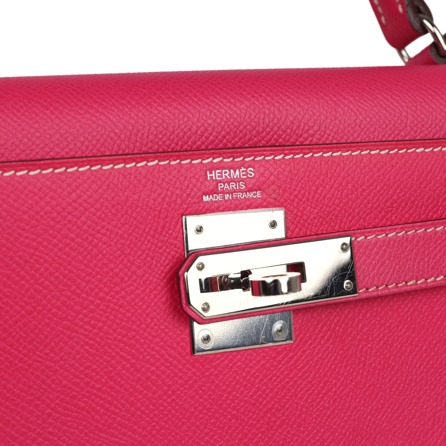 Hermes Kelly Sellier 28 Rose Tyrien Epsom Palladium Hardware - Exclusu
