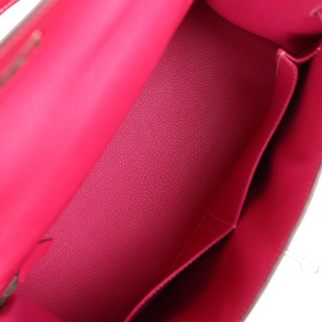 Hermes Kelly Sellier 28 Rose Tyrien Epsom Palladium Hardware - Exclusu