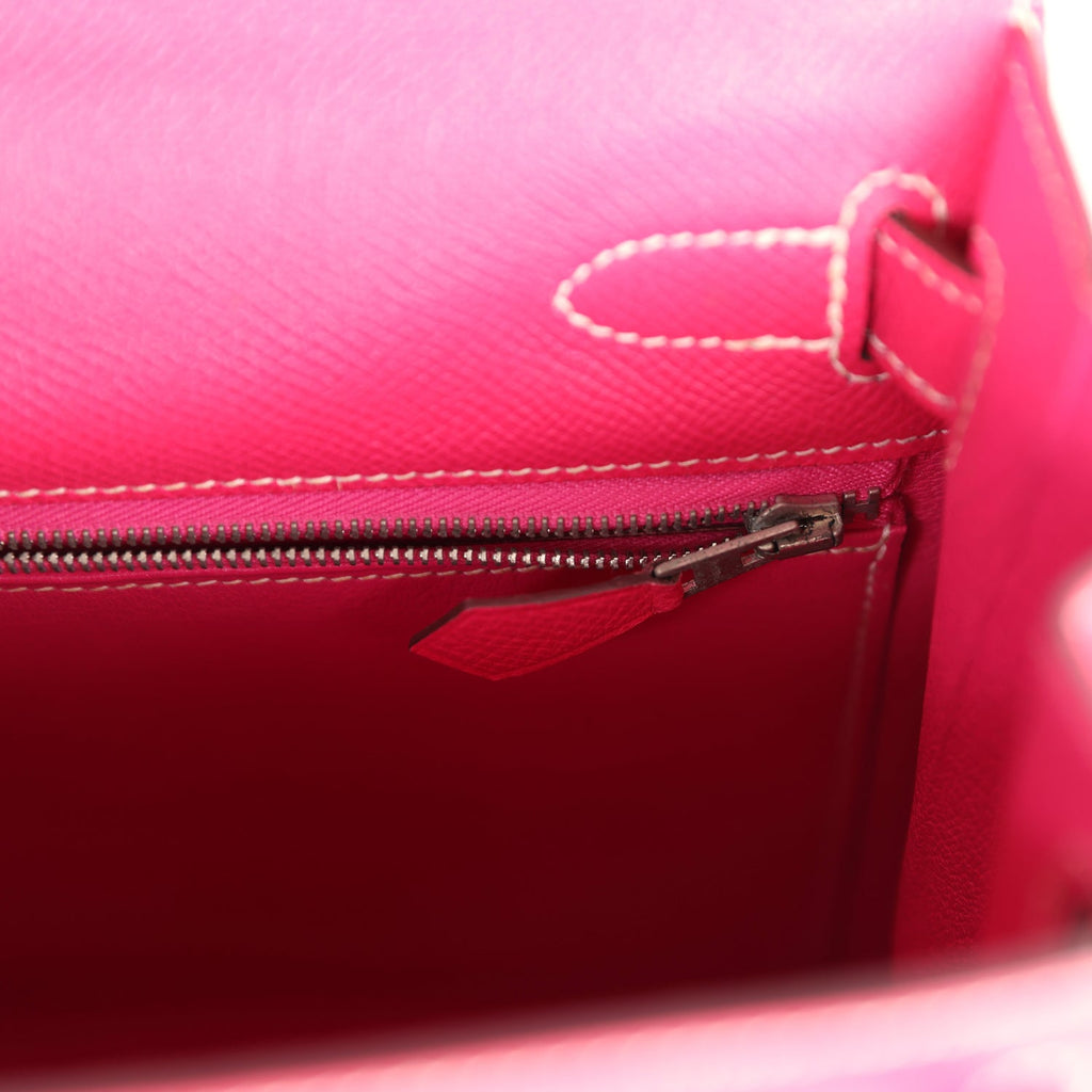 Hermes Kelly Sellier 28 Rose Tyrien Epsom Palladium Hardware - Exclusu