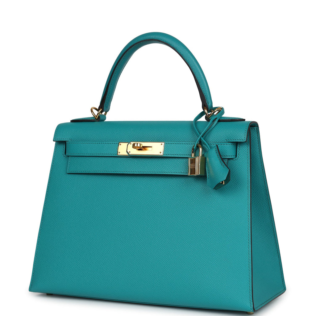 Hermes Kelly Sellier 28 Vert Verone Epsom Gold Hardware - Exclusu