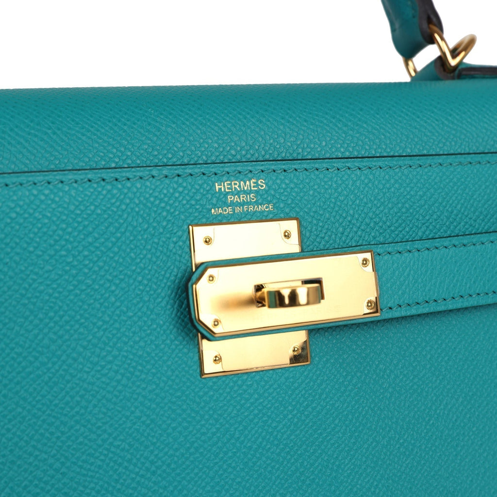 Hermes Kelly Sellier 28 Vert Verone Epsom Gold Hardware - Exclusu