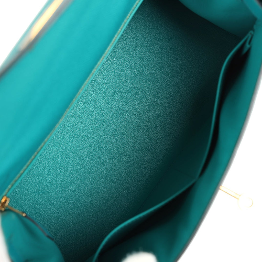 Hermes Kelly Sellier 28 Vert Verone Epsom Gold Hardware - Exclusu