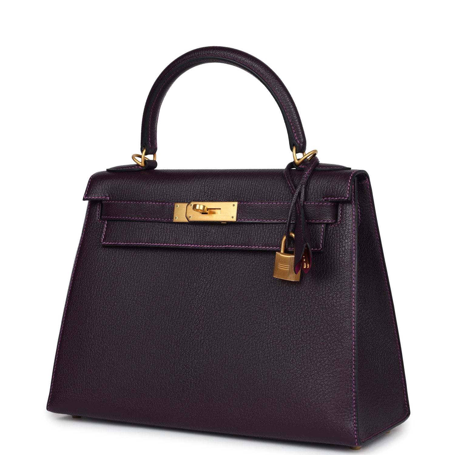 Hermes Special Order (HSS) Kelly Sellier 28 Raisin Verso Chevre Brushed Gold Hardware - Exclusu