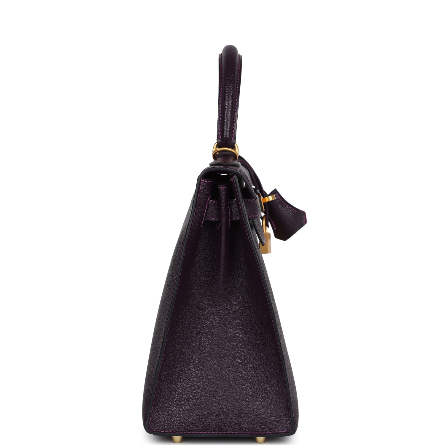 Hermes Special Order (HSS) Kelly Sellier 28 Raisin Verso Chevre Brushed Gold Hardware - Exclusu