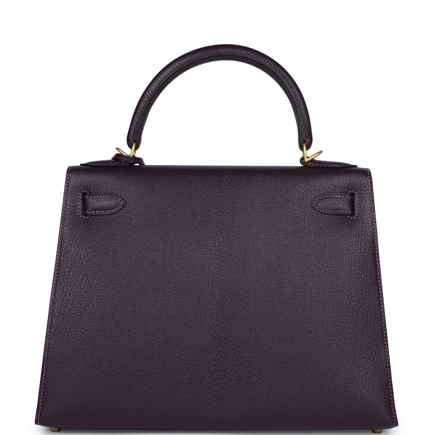 Hermes Special Order (HSS) Kelly Sellier 28 Raisin Verso Chevre Brushed Gold Hardware - Exclusu