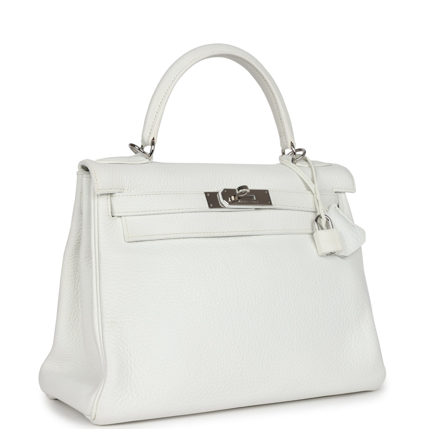 Hermes Kelly Retourne 28 White Clemence Palladium Hardware - Exclusu