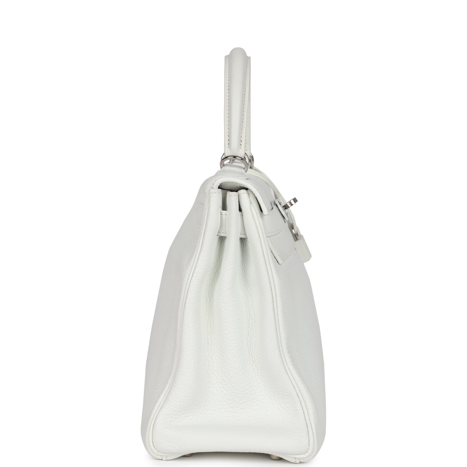 Hermes Kelly Retourne 28 White Clemence Palladium Hardware - Exclusu