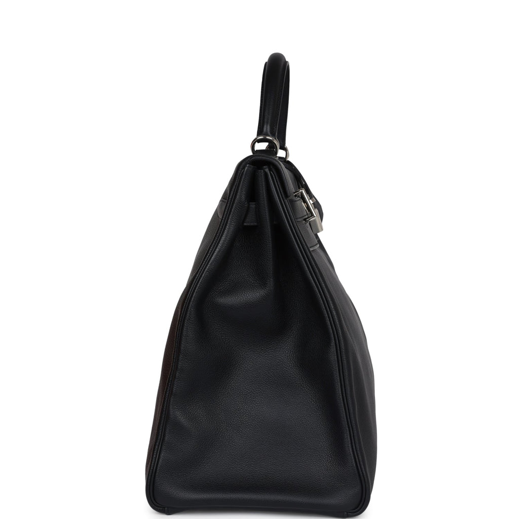 Hermes Kelly Voyage 50 Black Evercolor Palladium Hardware - Exclusu