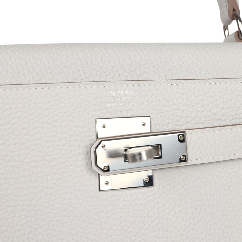 Hermes Kelly Retourne 28 Gris Pale Togo Palladium Hardware - Exclusu