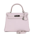 Hermes Kelly Retourne 28 Mauve Pale Clemence Palladium Hardware - Exclusu