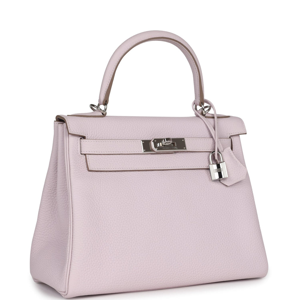Hermes Kelly Retourne 28 Mauve Pale Clemence Palladium Hardware - Exclusu
